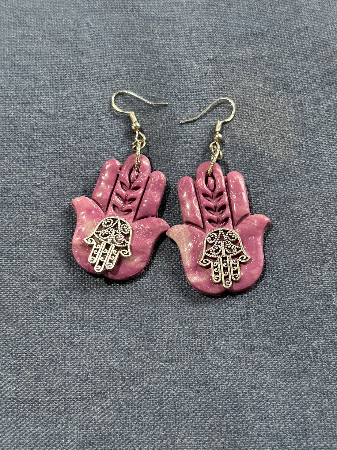 Purple Hamsa Charm Earrings