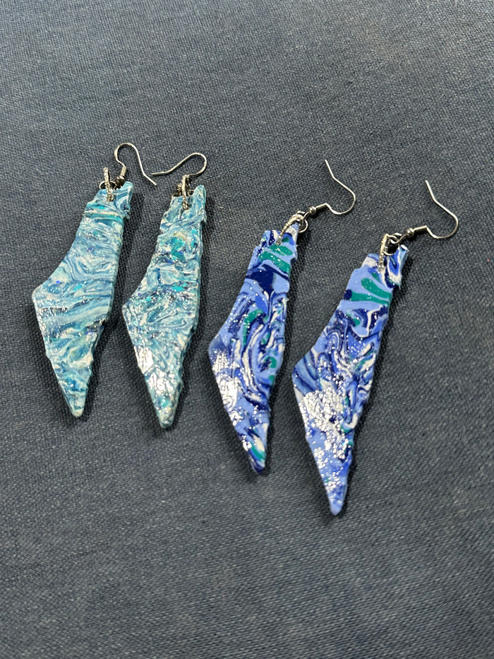 Blue Marbled Israel Map Earrings