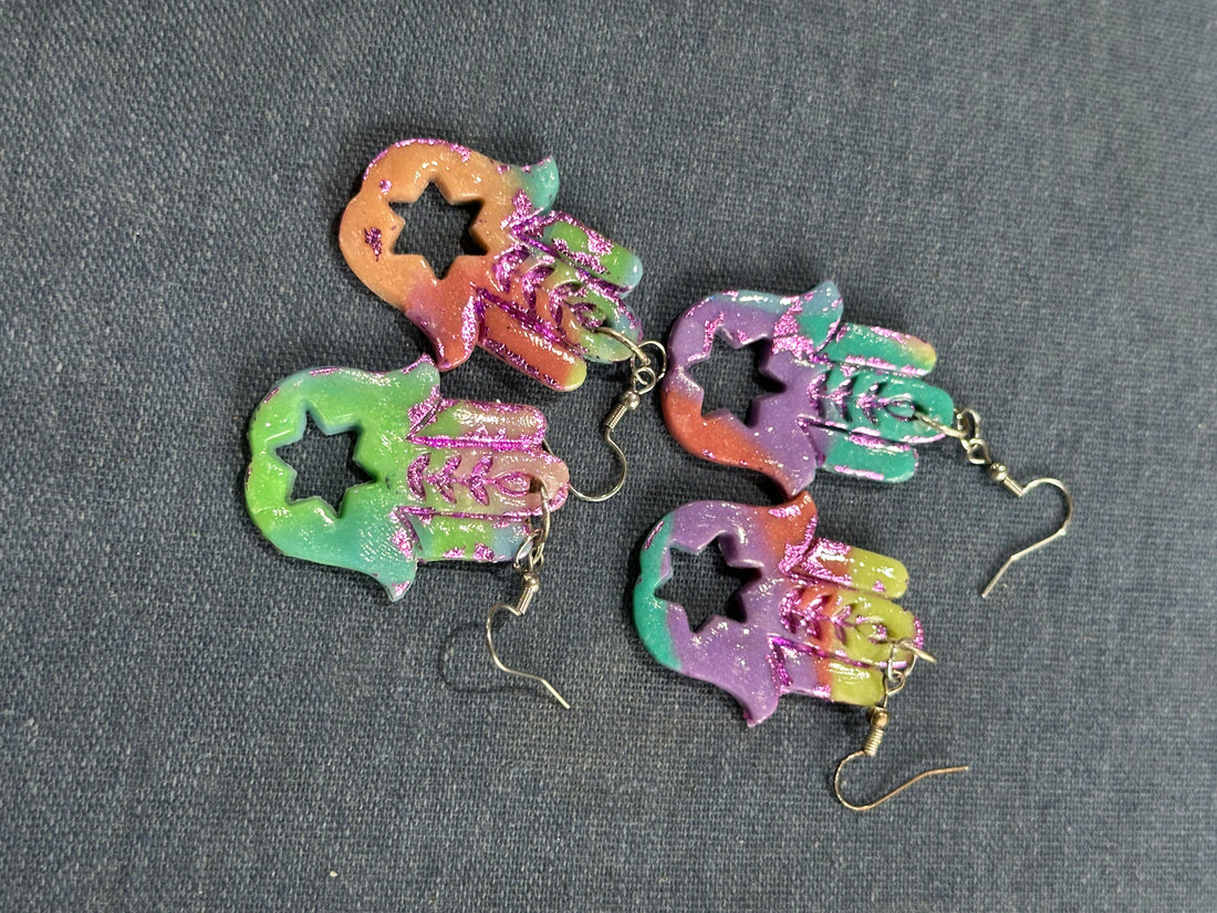 Rainbow Hamsa Star of David Earrings