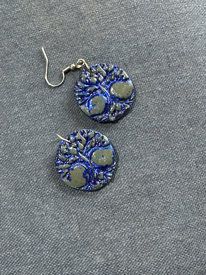 Blue Tree of Life Apple Earrings