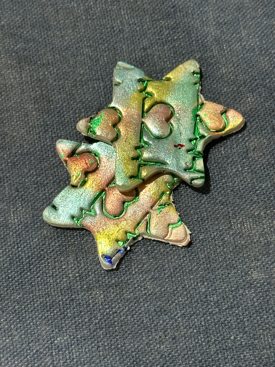 Handmade Metallic Heart Star of David Earrings