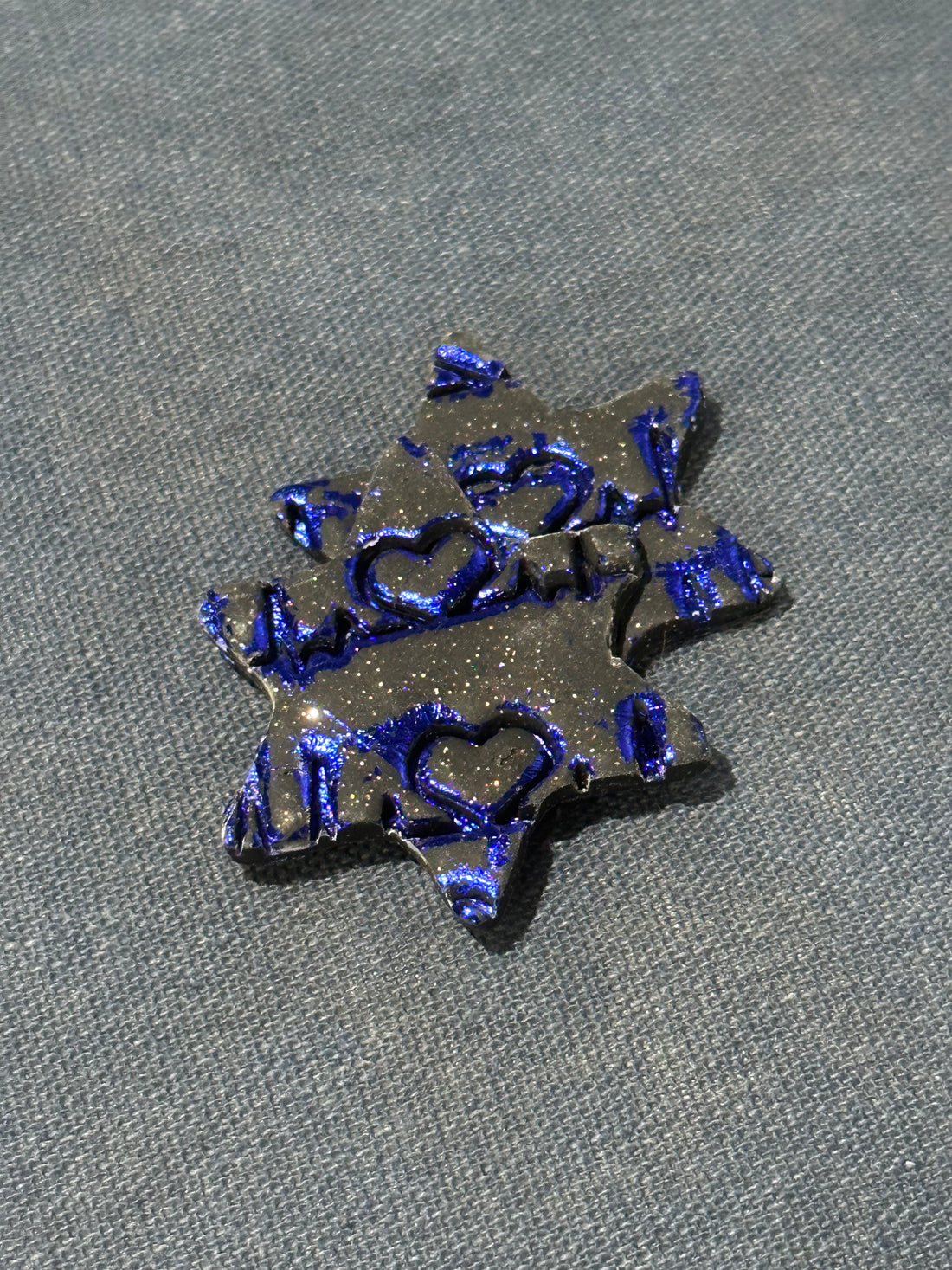 Handmade Black and Blue Heart Star of David Earrings