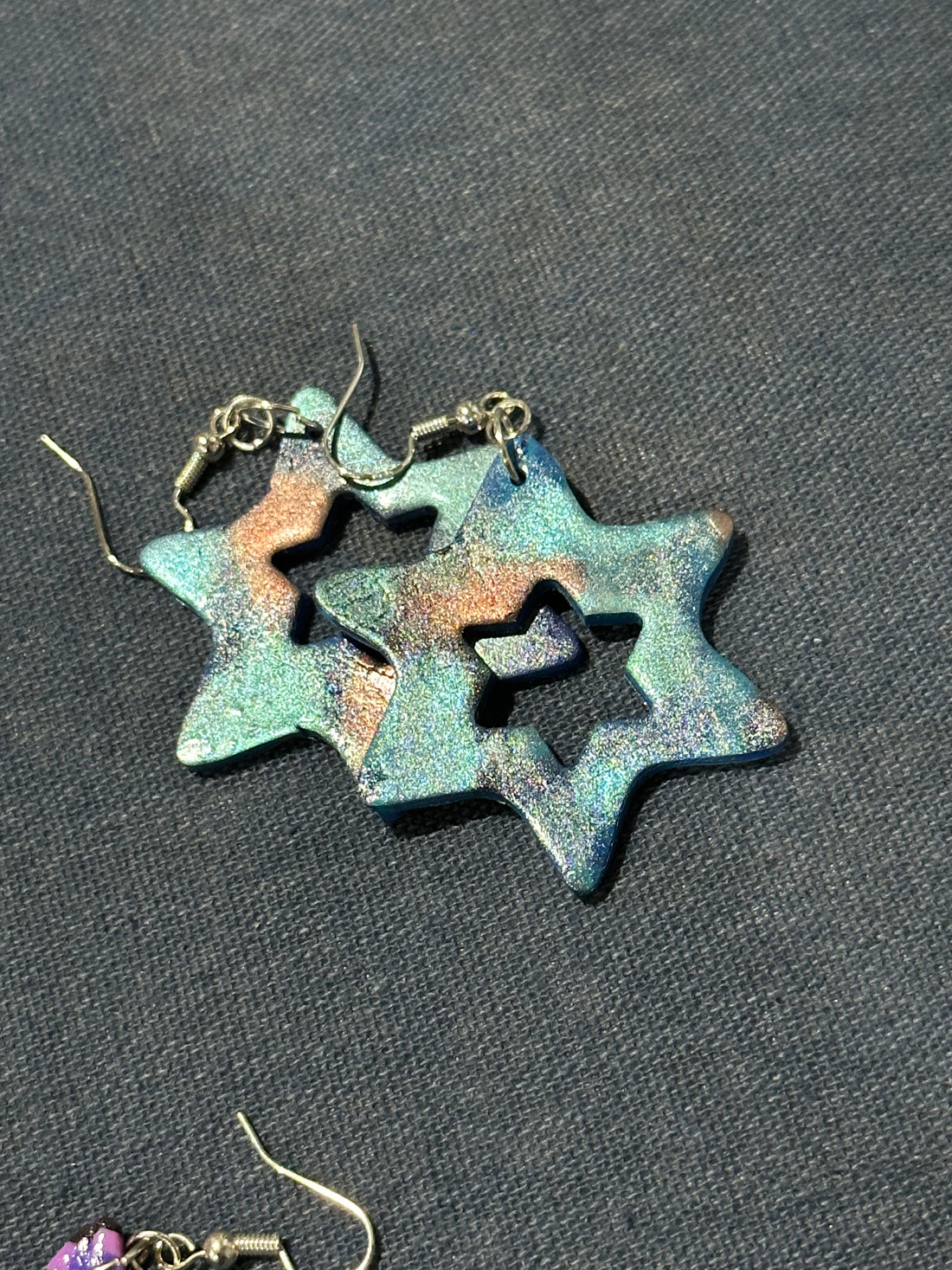 Handmade Iridescent Blue Star of David Earrings