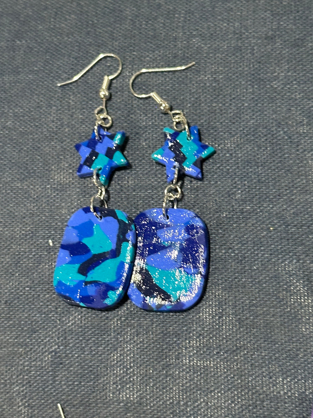 Handmade Blue and Teal Star Dangle Earrings